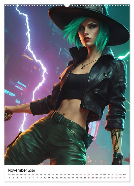 Produktbild: The Witches of Cyberpunk City (High Quality Premium Wall Calendar 2026 DIN A2 portrait),CALVENDO 12 Month Wall Calendar