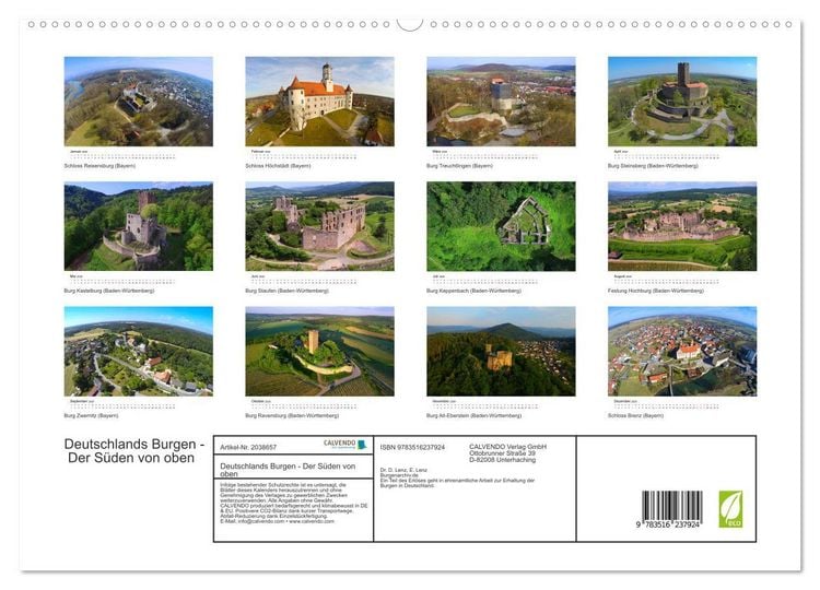 Produktbild: Deutschlands Burgen - Der S&uuml;den von oben (hochwertiger Premium Wandkalender 2026 DIN A2 quer), Kunstdruck in Hochglanz