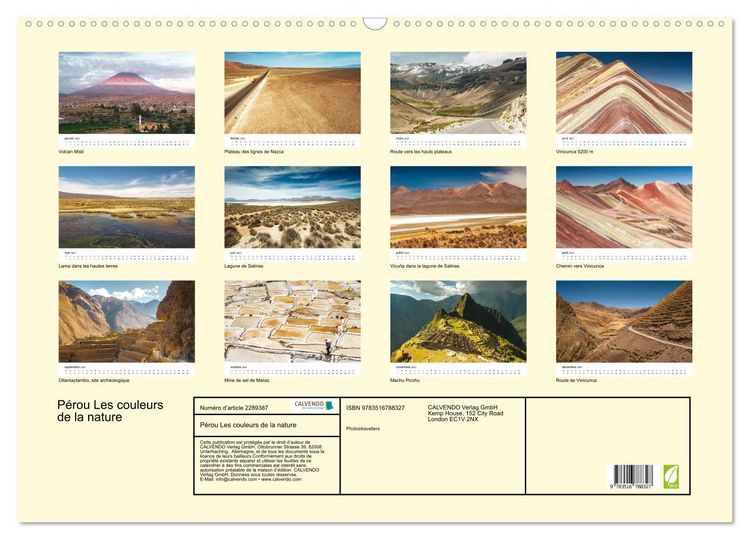 Produktbild: P&eacute;rou Les couleurs de la nature (Calendrier mural 2027 DIN A2 vertical), CALVENDO calendrier mensuel