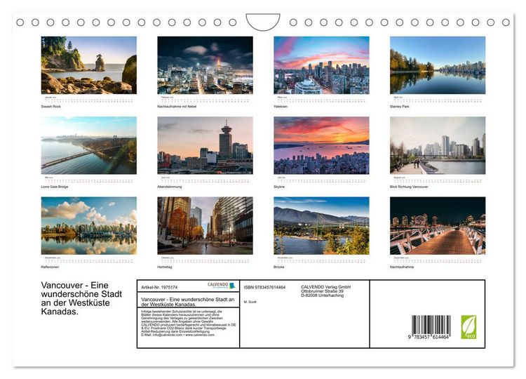 Produktbild: Vancouver - Eine wundersch&ouml;ne Stadt an der Westk&uuml;ste Kanadas. (Wandkalender 2026 DIN A4 quer), CALVENDO Monatskalender