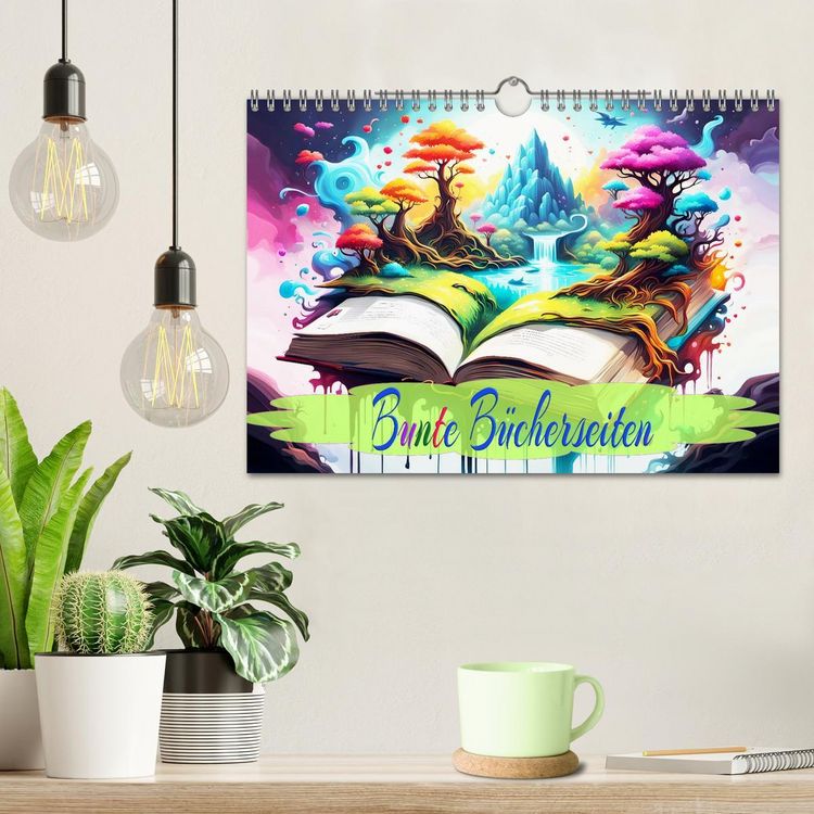 Produktbild: Bunte B&uuml;cherseiten (Wandkalender 2026 DIN A4 quer), CALVENDO Monatskalender