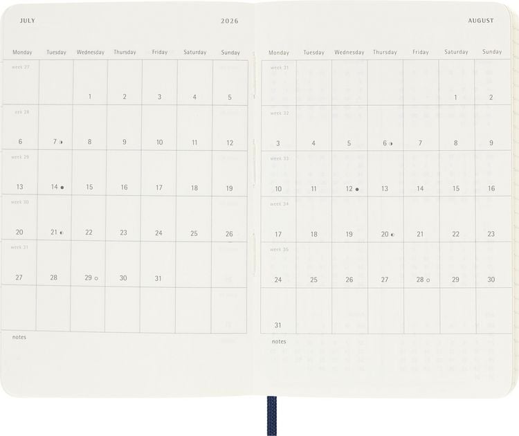 Produktbild: Moleskine 18 Monate Wochen Notizkalender 2025/2026, Pocket/A6, 1 Wo = 1 Seite, rechts linierte Seite, Weicher Einband, Saphir