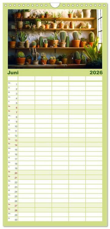 Produktbild: Familienplaner 2026 - Kaktuszauberland mit 5 Spalten (Wandkalender, 21 x 45 cm) CALVENDO