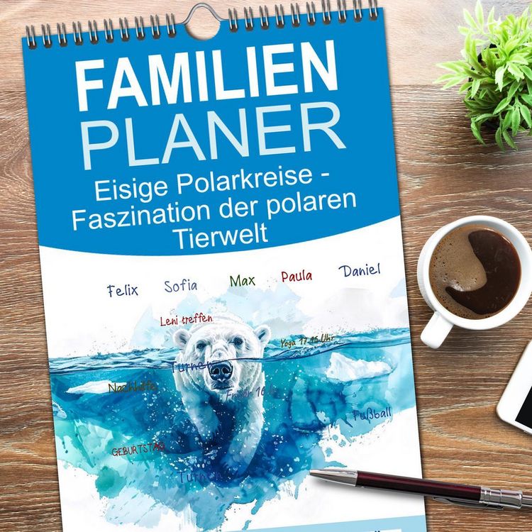 Produktbild: Familienplaner 2026 - Eisige Polarkreise - Faszination der polaren Tierwelt mit 5 Spalten (Wandkalender, 21 x 45 cm) CALVENDO