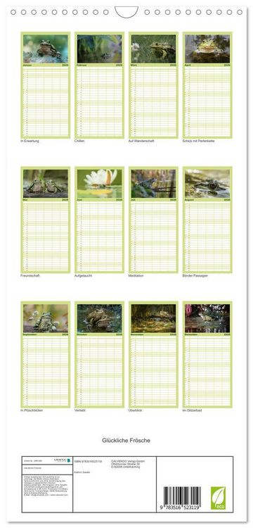 Produktbild: Familienplaner 2026 - Gl&uuml;ckliche Fr&ouml;sche mit 5 Spalten (Wandkalender, 21 x 45 cm) CALVENDO