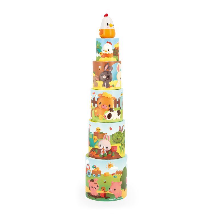 Produktbild: Motorikspielzeug &bdquo;Meine erste Bauernhof-Pyramide&ldquo; &ndash; 6-teiliges Lernspiel mit Mutter Henne f&uuml;r Kinder ab 12 Monaten