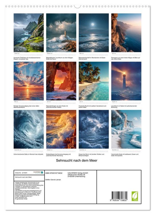 Produktbild: Sehnsucht nach dem Meer (hochwertiger Premium Wandkalender 2026 DIN A2 hoch), Kunstdruck in Hochglanz
