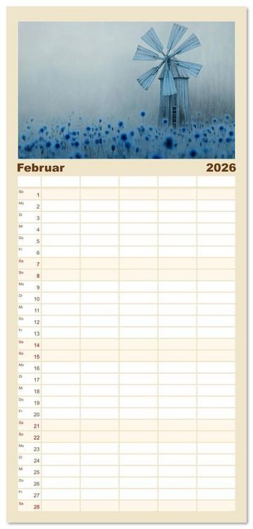 Produktbild: Familienplaner 2026 - Windgefl&uuml;ster-M&uuml;hlenimpressionen mit 5 Spalten (Wandkalender, 21 x 45 cm) CALVENDO