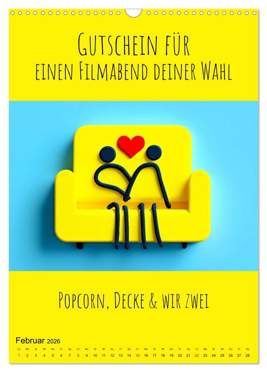 Produktbild: Gutscheinkalender - Gutschein Karten als Geschenk der Liebe (Wandkalender 2026 DIN A3 hoch), CALVENDO Monatskalender