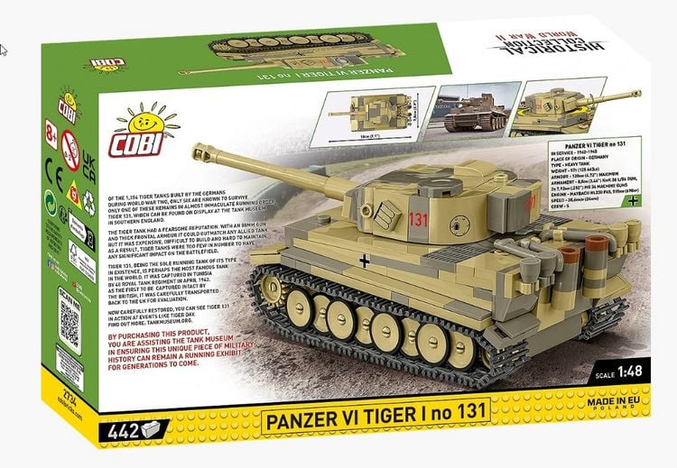 Produktbild: COBI Historical Collection 2734 - Panzer VI Tiger I No 131, WWII, Bausatz 1:48, 442 Klemmbausteine