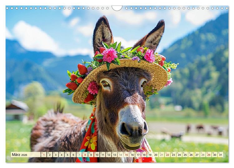 Produktbild: Esel mit Hut! Blumige Eleganz f&uuml;r ein modisches M&auml;rchen (Wandkalender 2026 DIN A3 quer), CALVENDO Monatskalender