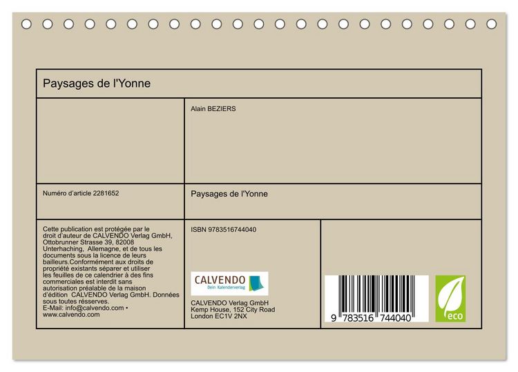 Produktbild: Paysages de l'Yonne (Calendrier de bureau 2026 DIN A5 vertical), CALVENDO calendrier mensuel