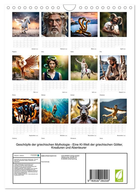 Produktbild: Gesch&ouml;pfe der griechischen Mythologie - Eine KI-Welt der griechischen G&ouml;tter, Kreaturen und Abenteurer (Wandkalender 2026 DIN A4 hoch), CALVENDO Monatskalender