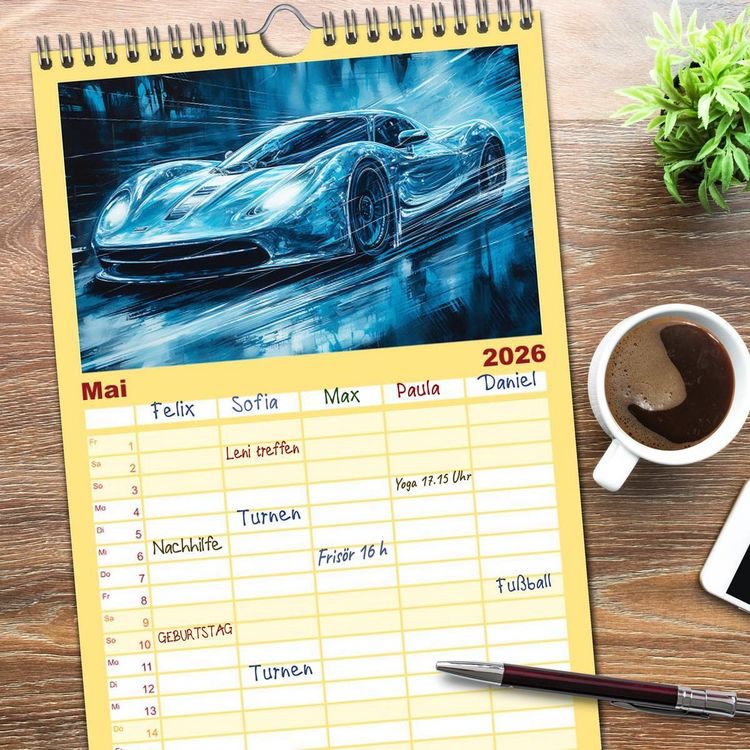 Produktbild: Familienplaner 2026 - Neon Speed mit 5 Spalten (Wandkalender, 21 x 45 cm) CALVENDO