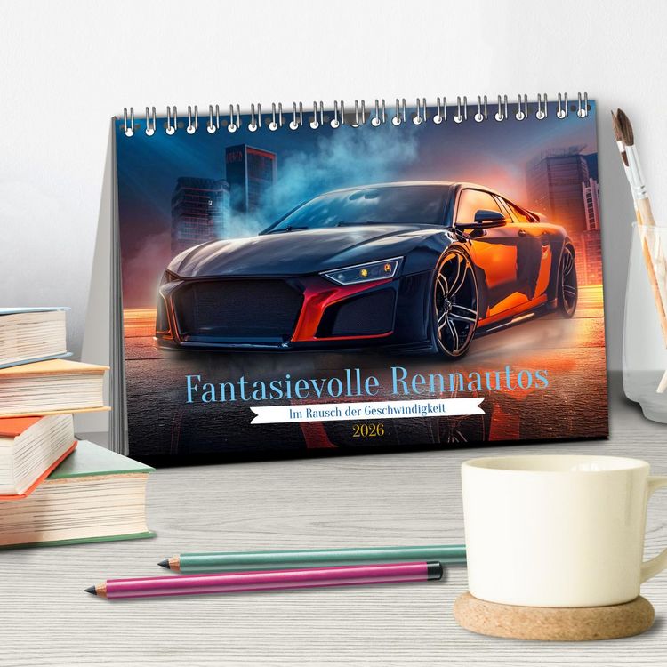 Produktbild: Fantasievolle Rennautos - Im Rausch der Geschwindigkeit (Tischkalender 2026 DIN A5 quer), CALVENDO Monatskalender