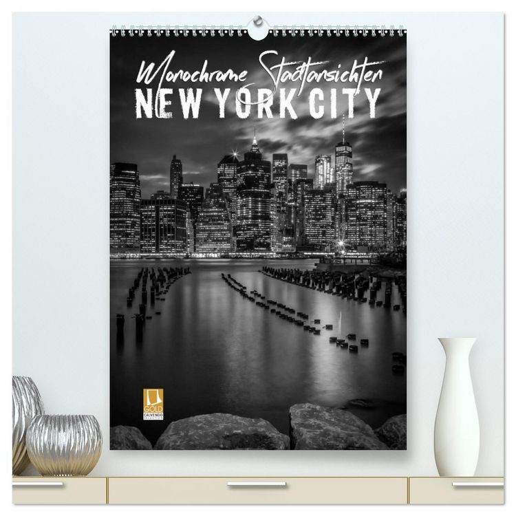 Produktbild: NEW YORK CITY Monochrome Stadtansichten (hochwertiger Premium Wandkalender 2026 DIN A2 hoch), Kunstdruck in Hochglanz