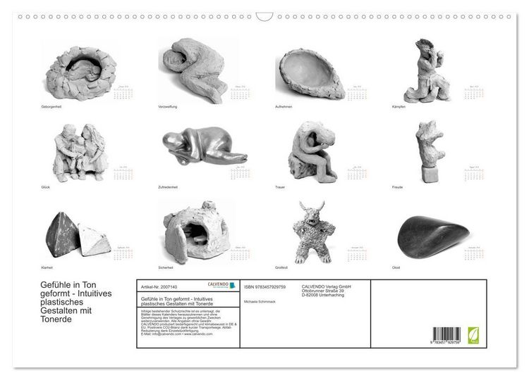 Produktbild: Gef&uuml;hle in Ton geformt - Intuitives plastisches Gestalten mit Tonerde (Wandkalender 2026 DIN A2 quer), CALVENDO Monatskalender