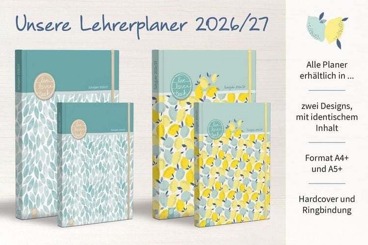 Produktbild: Mein Lehrerplaner A5+ &ndash; Hardcover &ndash; Lehrerkalender f&uuml;r das Schuljahr 2026/2027 &ndash; Zitronentanz