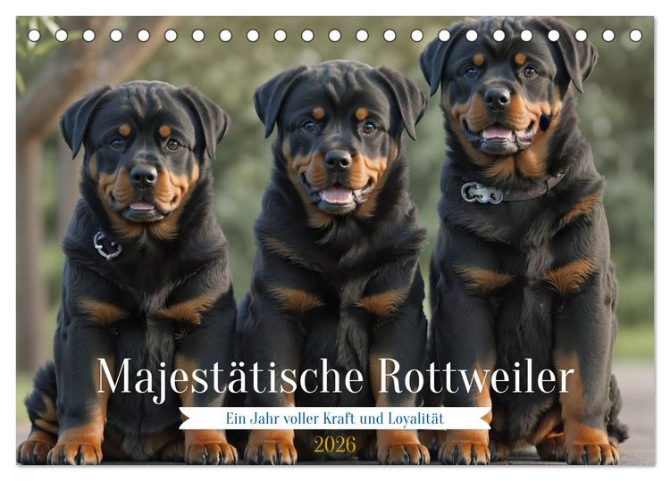 Produktbild: Majest&auml;tische Rottweiler: Ein Jahr voller Kraft und Loyalit&auml;t (Tischkalender 2026 DIN A5 quer), CALVENDO Monatskalender