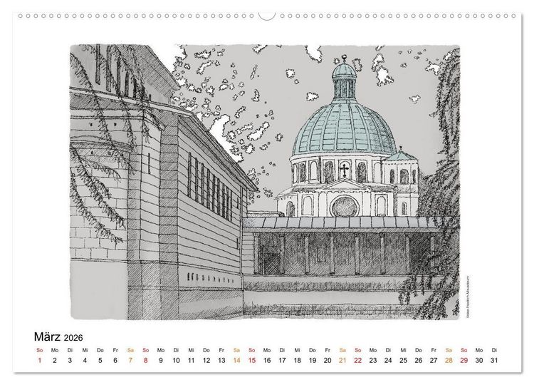 Produktbild: Potsdamer Sehensw&uuml;rdigkeiten in Ink und Farbe (hochwertiger Premium Wandkalender 2026 DIN A2 quer), Kunstdruck in Hochglanz