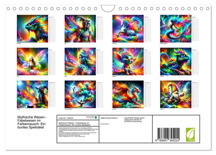Produktbild: Mythische Wesen - Fabelwesen im Farbenrausch: Ein buntes Spektakel (Wandkalender 2026 DIN A4 quer), CALVENDO Monatskalender