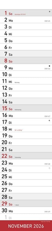 Produktbild: Streifenplaner ROT 2026 - Streifenkalender - Wandplaner - Küchen-Kalender - 11,3x49,5