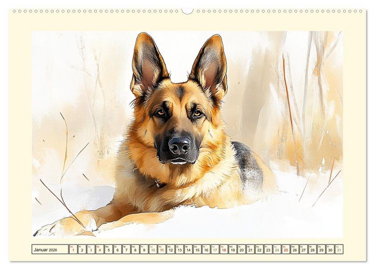 Produktbild: Deutsche Sch&auml;ferhunde. Majest&auml;tische W&auml;chter im Aquarell-Stil (hochwertiger Premium Wandkalender 2026 DIN A2 quer), Kunstdruck in Hochglanz