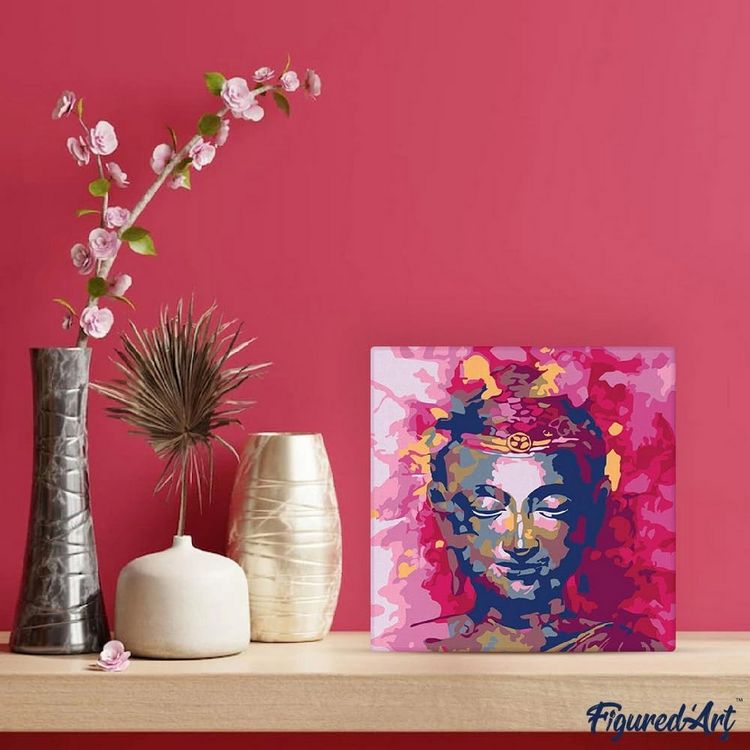 Produktbild: FiguredArt SFA065-Y - Mini Malen nach Zahlen, Kostbarer Buddha, Leinwand-Keilrahmen 20x20cm, DIY Bastelset, Paint by Numbers