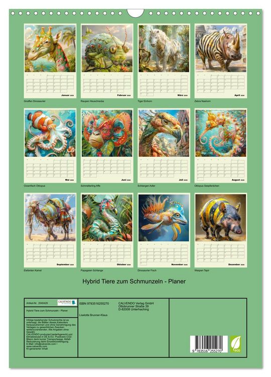 Produktbild: Hybrid Tiere zum Schmunzeln - Planer (Wandkalender 2026 DIN A3 hoch), CALVENDO Monatskalender