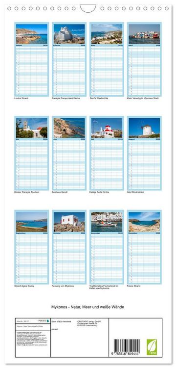 Produktbild: Familienplaner 2026 - Mykonos - Natur, Meer und wei&szlig;e W&auml;nde mit 5 Spalten (Wandkalender, 21 x 45 cm) CALVENDO