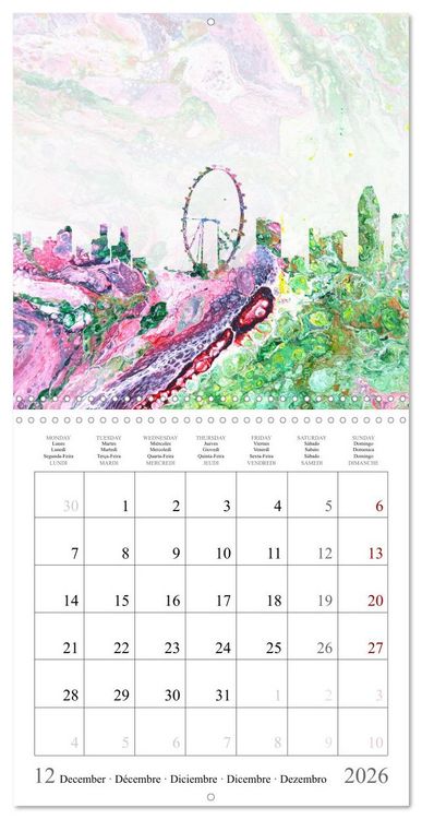 Produktbild: Colorful metropolises of the world - Acrylic Pouring of skylines of famous world cities (Wall Calendar 2026 12 &times; 12 Inch) CALVENDO 12 Month Wall Calendar