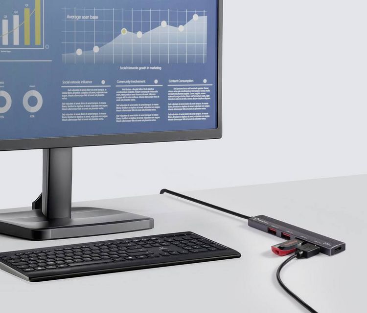 Produktbild: Renkforce RF-6700798 USB-Hub 4 Port USB-A USB 3.2 Gen2 10 GBit/s mit USB-C&reg; Stecker, mit Aluminiumgeh&auml;use, USB-C&reg; PD