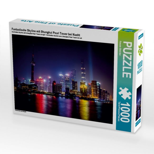 Produktbild: CALVENDO Puzzle Fantastische Skyline mit Shanghai Pearl Tower bei Nacht | 1000 Teile Lege-Gr&ouml;&szlig;e 64x48cm Foto-Puzzle f&uuml;r gl&uuml;ckliche Stunden