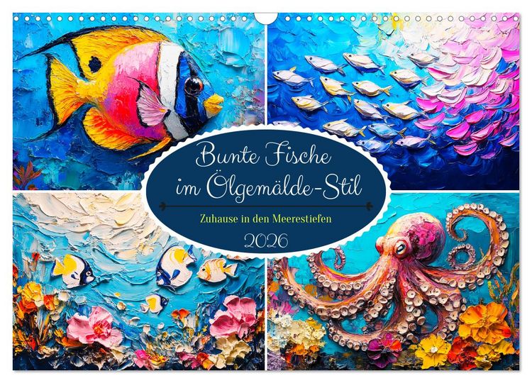 Produktbild: Bunte Fische im &Ouml;lgem&auml;lde-Stil. Zuhause in den Meerestiefen (Wandkalender 2026 DIN A3 quer), CALVENDO Monatskalender