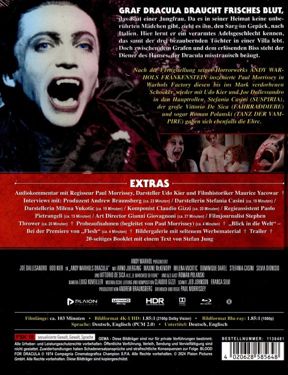 Produktbild: Andy Warhols Dracula - Mediabook - Cover A (4K-Ultra HD) (+ Blu-ray) (+ Bonus-Blu-ray)