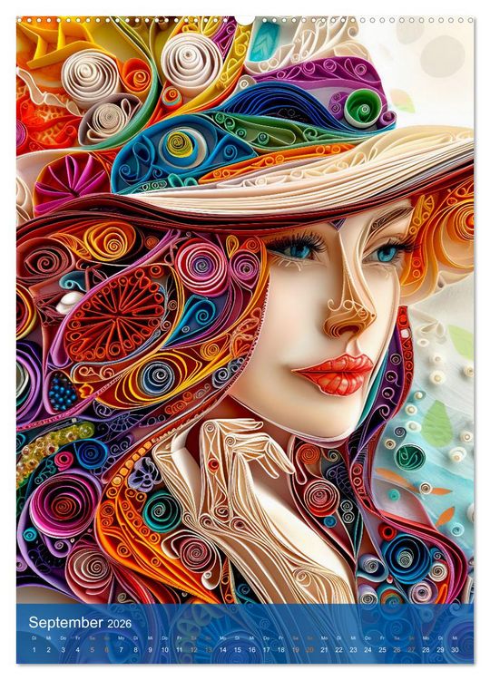 Produktbild: Quilling-Kunst - Elegante Frauenportr&auml;ts aus Papierstreifen (hochwertiger Premium Wandkalender 2026 DIN A2 hoch), Kunstdruck in Hochglanz