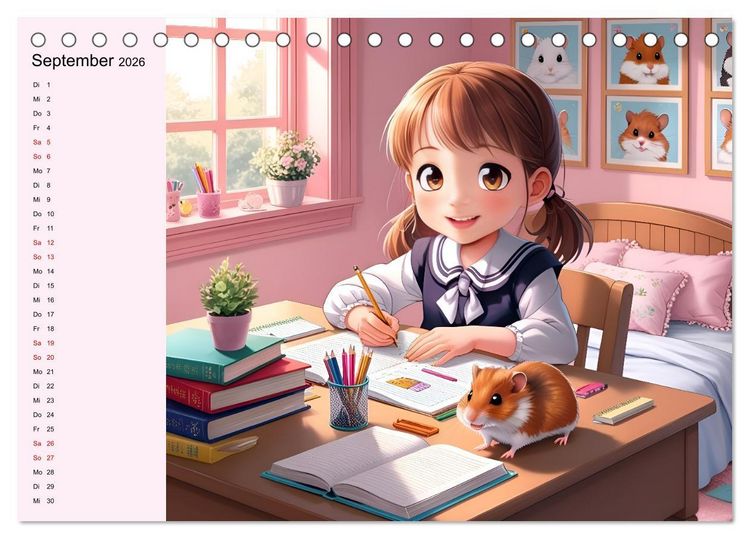 Produktbild: M&auml;dchen und ihre tierischen Freunde - Tierisch s&uuml;&szlig;e Mangas f&uuml;r M&auml;dchen (Tischkalender 2026 DIN A5 quer), CALVENDO Monatskalender
