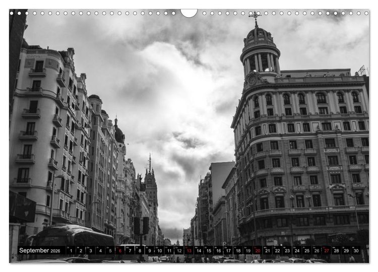 Produktbild: Madrid - Schwarz-Wei&szlig; Impressionen (Wandkalender 2026 DIN A3 quer), CALVENDO Monatskalender