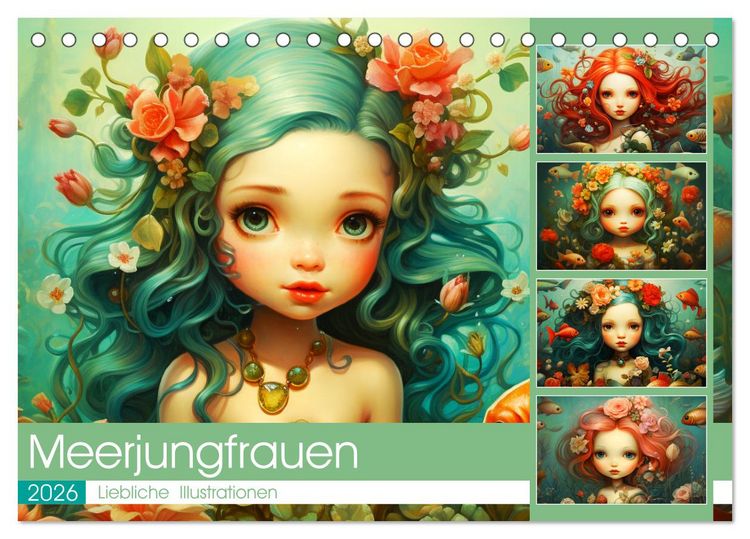 Produktbild: Zauberhafte Meerjungfrauen. Liebliche Illustrationen (Tischkalender 2026 DIN A5 quer), CALVENDO Monatskalender