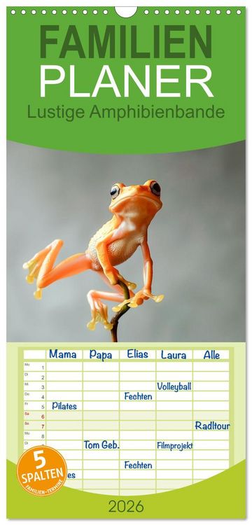 Produktbild: Familienplaner 2026 - Lustige Amphibienbande mit 5 Spalten (Wandkalender, 21 x 45 cm) CALVENDO