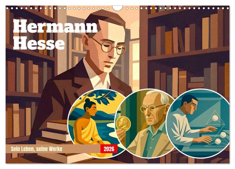 Produktbild: Hermann Hesse. Sein Leben, seine Werke (Wandkalender 2026 DIN A3 quer), CALVENDO Monatskalender
