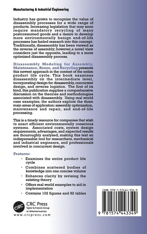 Produktbild: Disassembly Modeling for Assembly, Maintenance, Reuse and Recycling