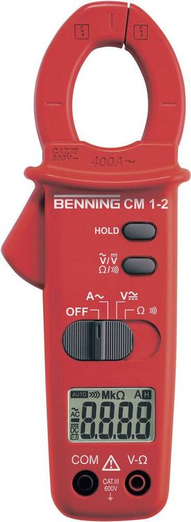 Produktbild: Benning CM 1-2 Stromzange, Hand-Multimeter digital CAT III 600V Anzeige (Counts): 2000