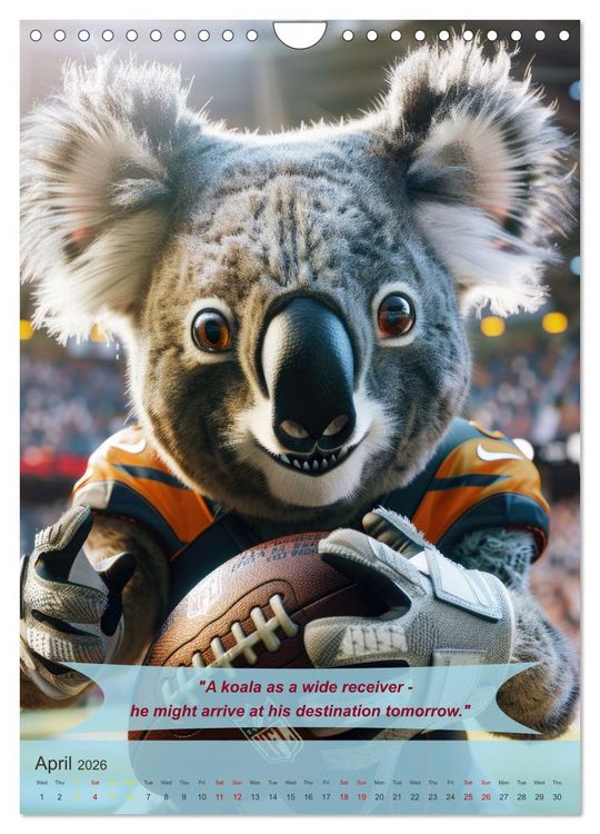 Produktbild: American football with funny animals (Wall Calendar 2026 DIN A4 portrait), CALVENDO 12 Month Wall Calendar