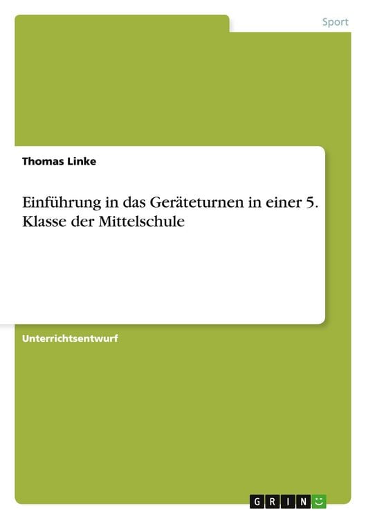 Produktbild: Einf&uuml;hrung in das Ger&auml;teturnen in einer 5. Klasse der Mittelschule