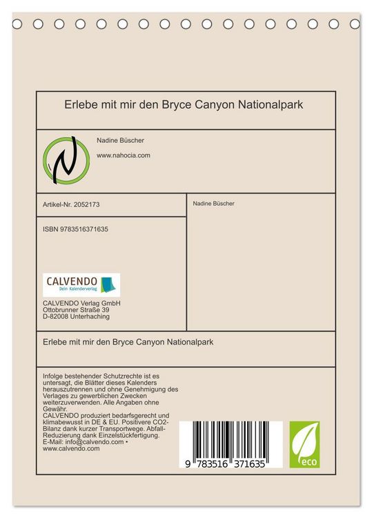 Produktbild: Erlebe mit mir den Bryce Canyon Nationalpark (Tischkalender 2026 DIN A5 hoch), CALVENDO Monatskalender