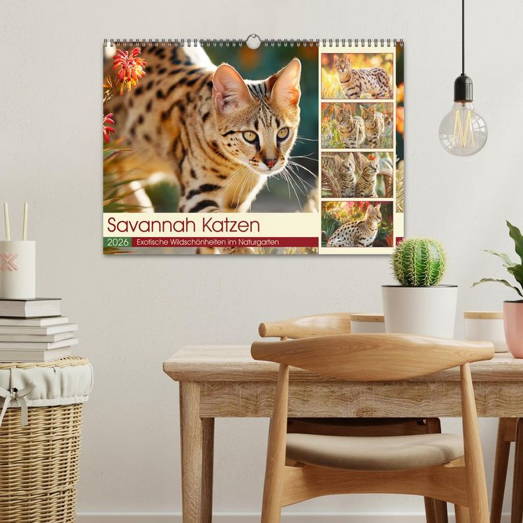 Produktbild: Savannah Katzen. Exotische Wildsch&ouml;nheiten im Naturgarten (Wandkalender 2026 DIN A3 quer), CALVENDO Monatskalender