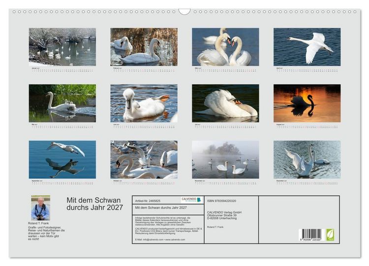 Produktbild: Mit dem Schwan durchs Jahr 2027 (Wandkalender 2027 DIN A2 quer), CALVENDO Monatskalender