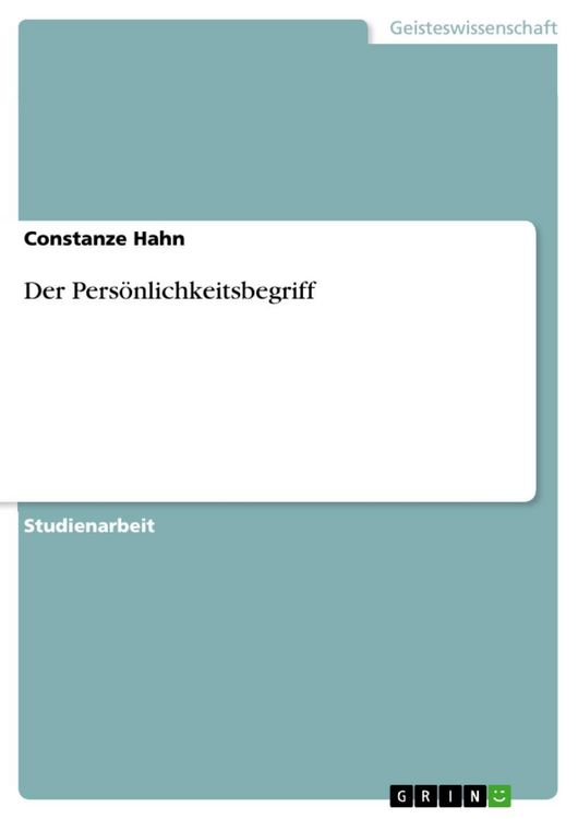 Produktbild: Der Pers&ouml;nlichkeitsbegriff