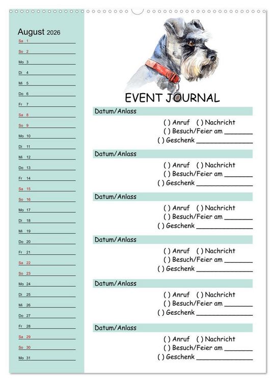 Produktbild: B-DAY PLANER - Aquarell Hunderassen - F&uuml;r Termine, Geschenke, Eventdetails & mehr (Wandkalender 2026 DIN A2 hoch), CALVENDO Monatskalender